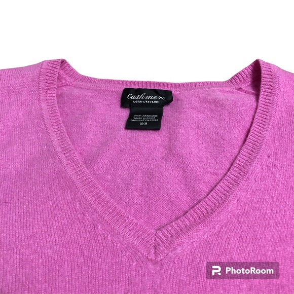 Lord & Taylor Pink Cashmere V-Neck Sweater M - Picture 4 of 4
